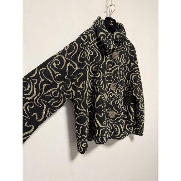 Caroline Rose Jacket Womens Large Black Beige Abstract Button Front Made USA - Picture 5 of 16